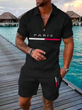Fashion Luxury Men's Sets Casual Zip Short Sleeve Polo Shirts Shorts 2 Piece Outfit Men Sports Clothing Summer Street Loose Suit