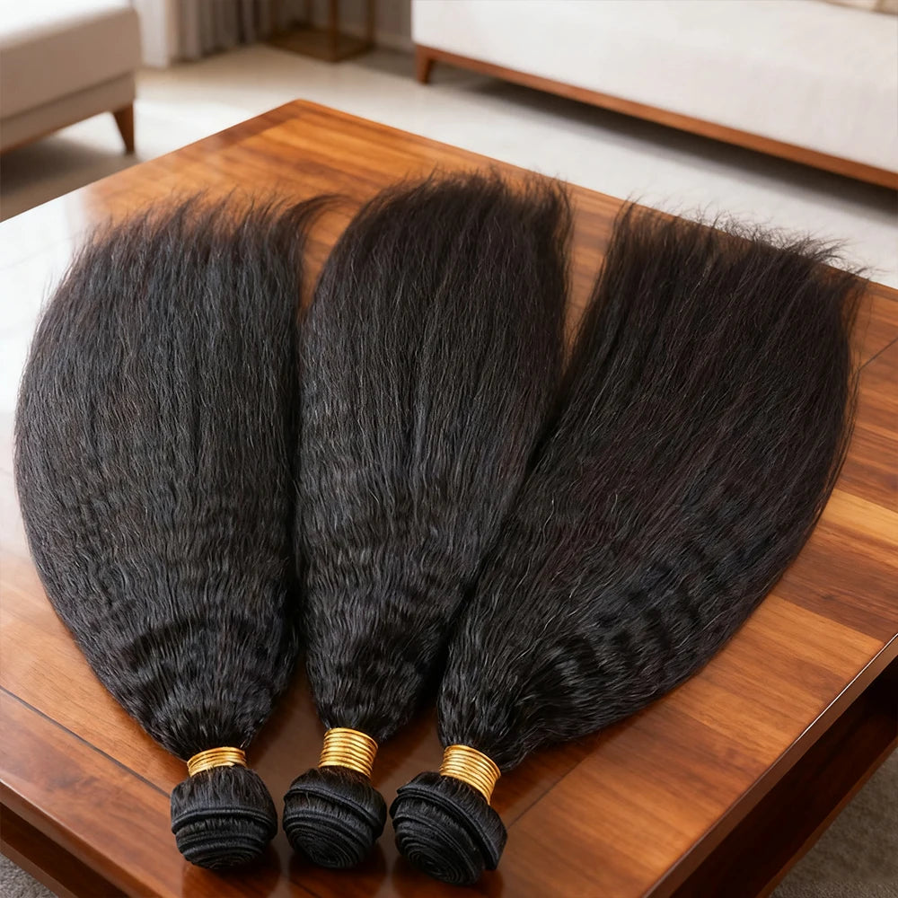 30 Inch Remy Human Hair Indian 12A Kinky Straight 3 Bundles Raw Virgin Unprocessed Yaki Straight Double Weft Bulk Braiding Hair