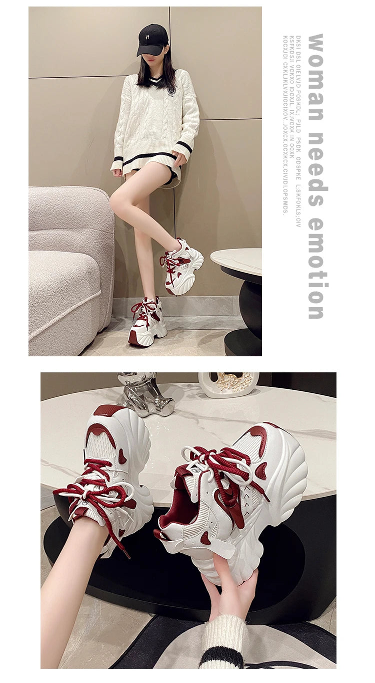 NEW Women Chunky Sneakers Internal 11CM High Platform Breathable Mesh Shoes Ladies Wedges Casual Shoes For Woman Sports Dad Shoe
