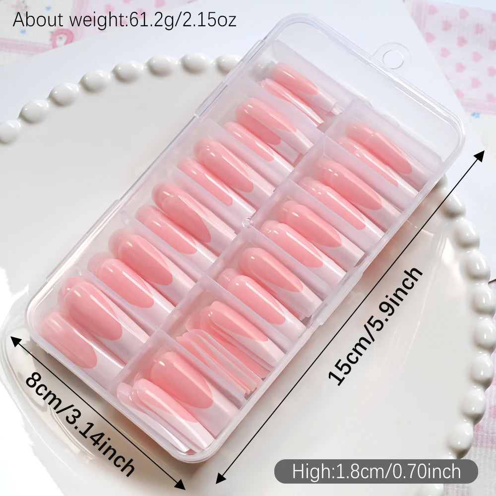 120Pcs Glossy Pink French Press On Nails 12-Sizes Long Square Fake Nails White Edge Design Full Cover False French Nails Tips t
