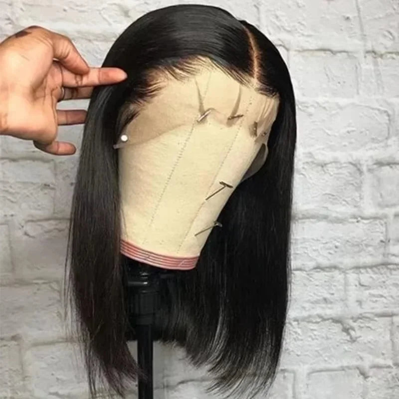 13x4 Short Bob Straight 13x4 Transparent Lace Front Wig 200% Density Human Hair Pre Plucked Wigs For Black Women 12 16 Inch