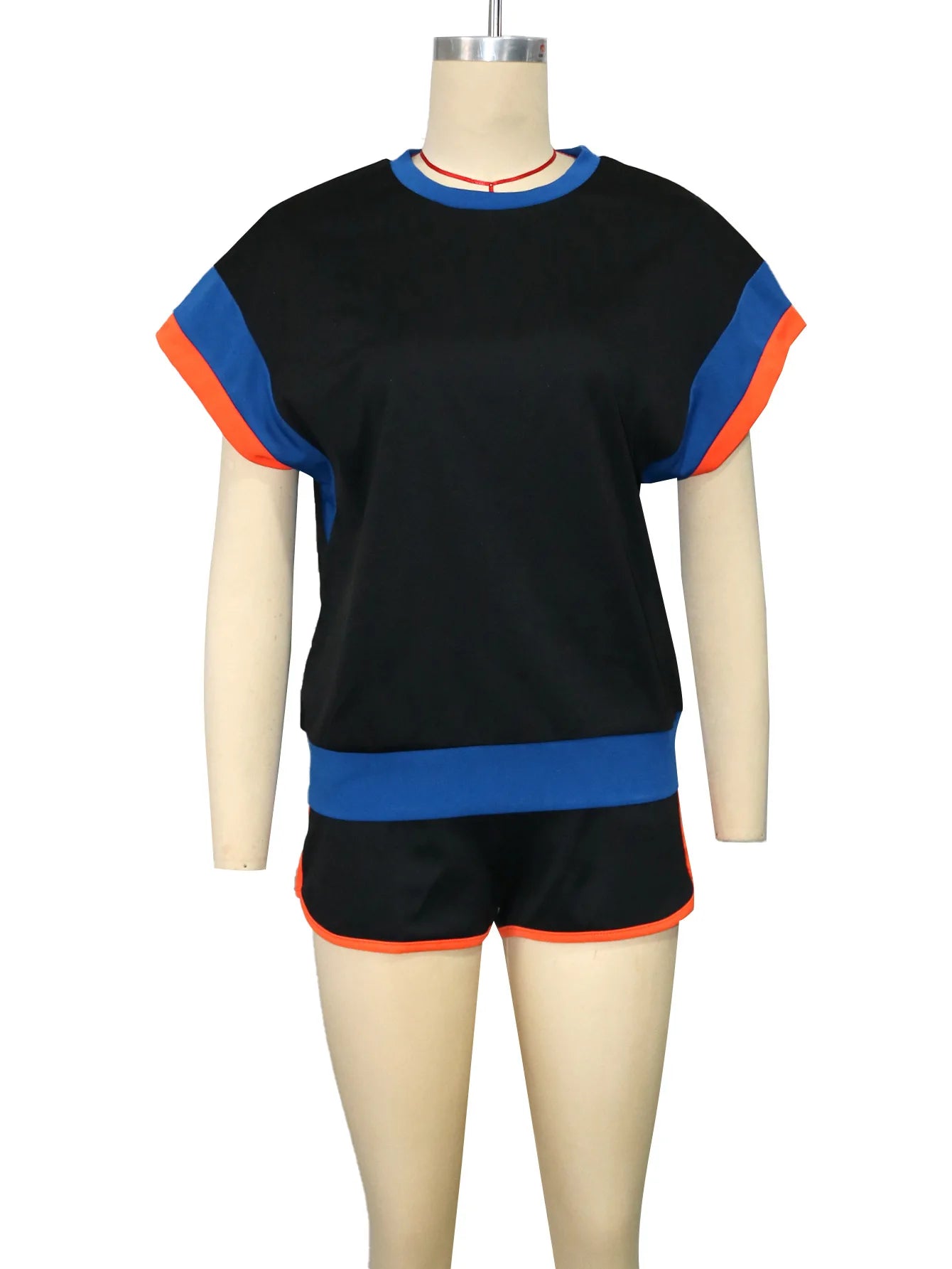 New Patchwork Casual Sporty 2 Piece Sets Women 2025 Summer Trend O-Neck Short Sleeve Tops And Shorts Matching Fitness Tracksuits