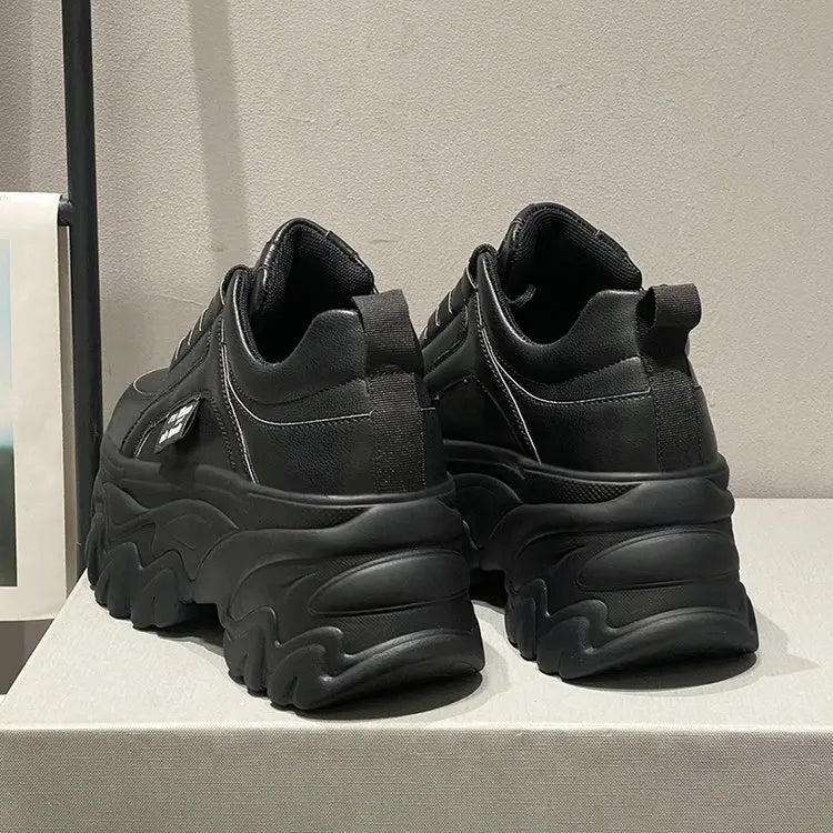 Women Shoes Trend White Black Chunky Sneakers Autumn Winter Thick Bottom Dad Shoes High Quality PU Leather Platform Sneakers New