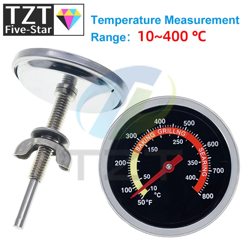 GREATZT 60mm Stainless Steel Pizza Oven Thermometer Baking Food Meat 10-400 Degrees Celsius Grill Barbecue Stove Thermograph