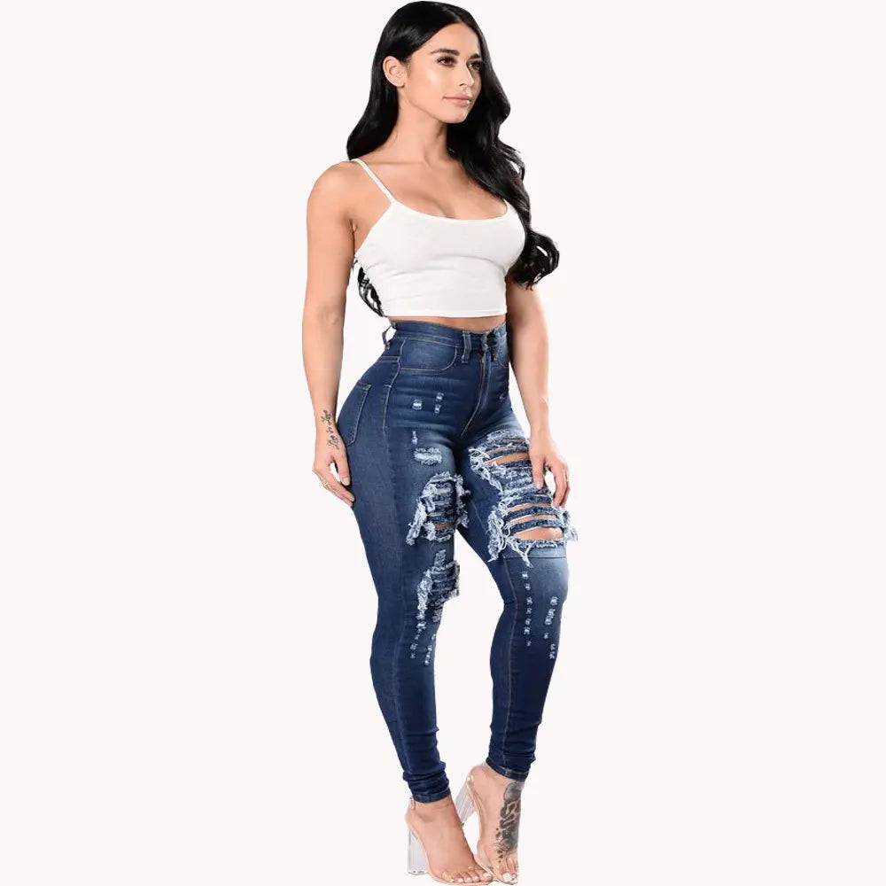 Women's Ripped Jeans Slim Fit Ankle Pants - High Waist Distressed Denim Skinny Pants for Women
