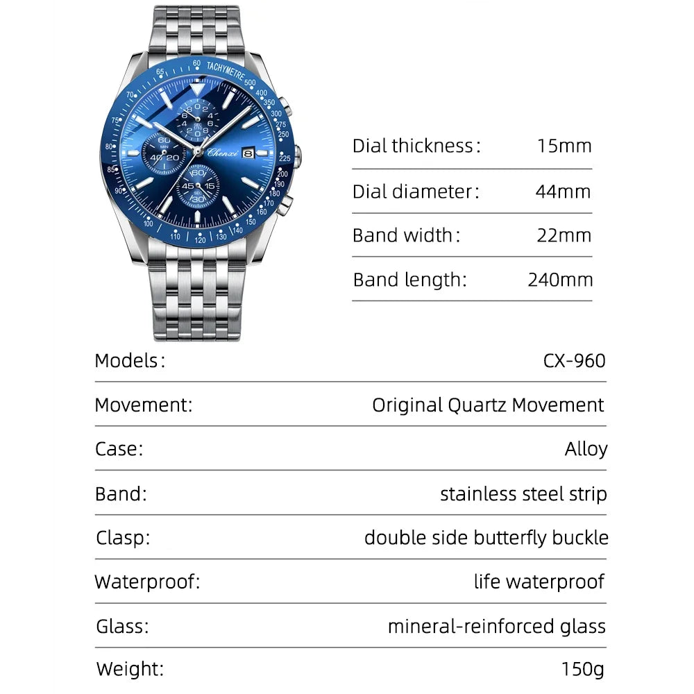CHENXI Top Luxury Brand Men's Quartz Watch Series Waterproof Stainless Steel Elegant Wristwatch Classic Design for Gentlemen