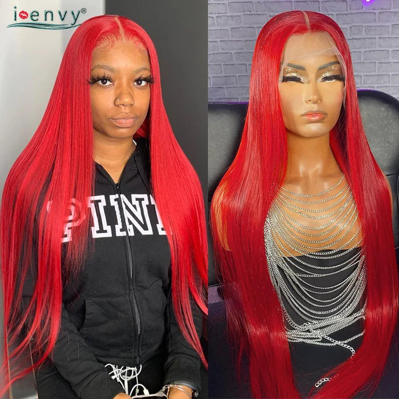 99J Red Colored Lace Front Human Hair Wigs Silky Straight 13X4 13X6 Burgundy Hd Transparent Pre Plucked Lace Frontal Wigs 180%