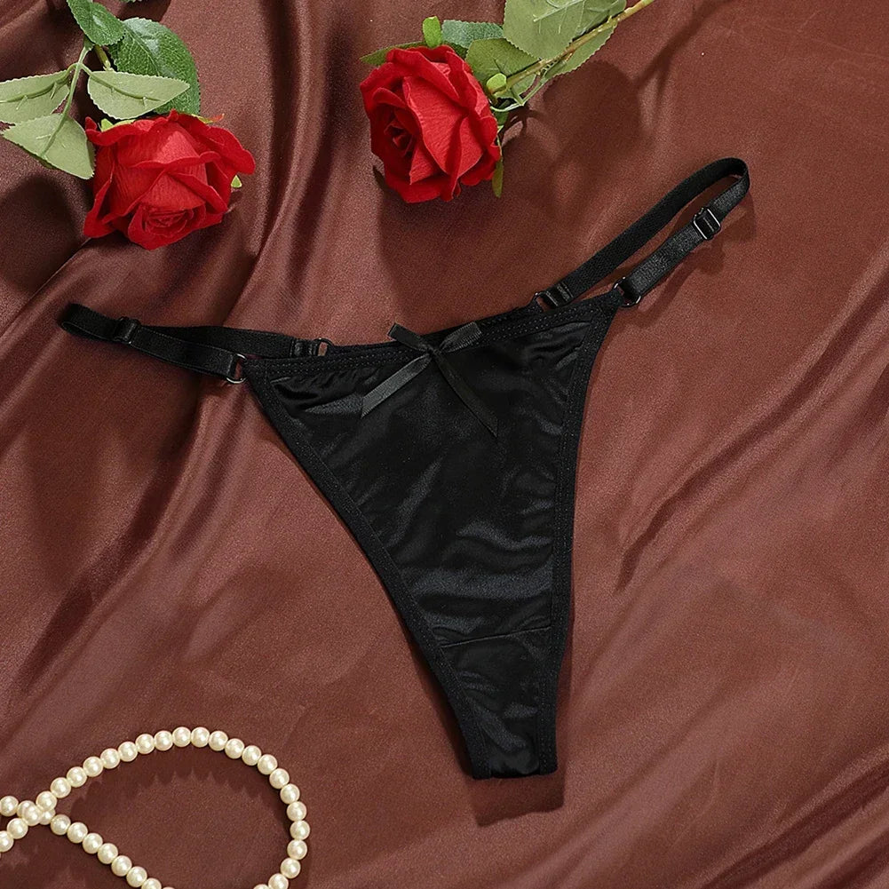 New Adjustable Girls G-Strings Pants Satin Cotton Crotch T-Back Women's Sexy Thin Strap Bow Underwear Plus Size