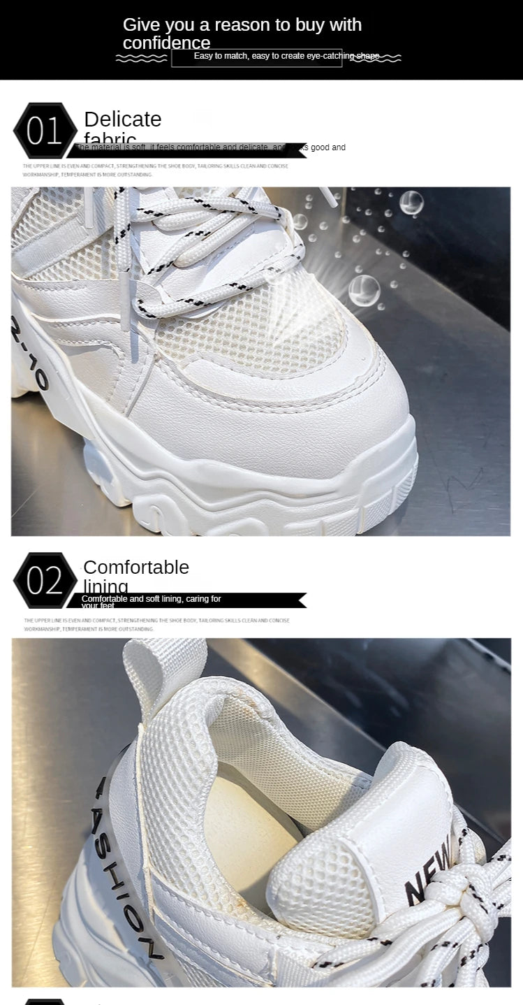 Comemore Women Sneakers Chunky Breathable Mesh Casual Shoes Platform Wedge Heels Sports Pink Shoe 2023 New Spring Autumn Fashion