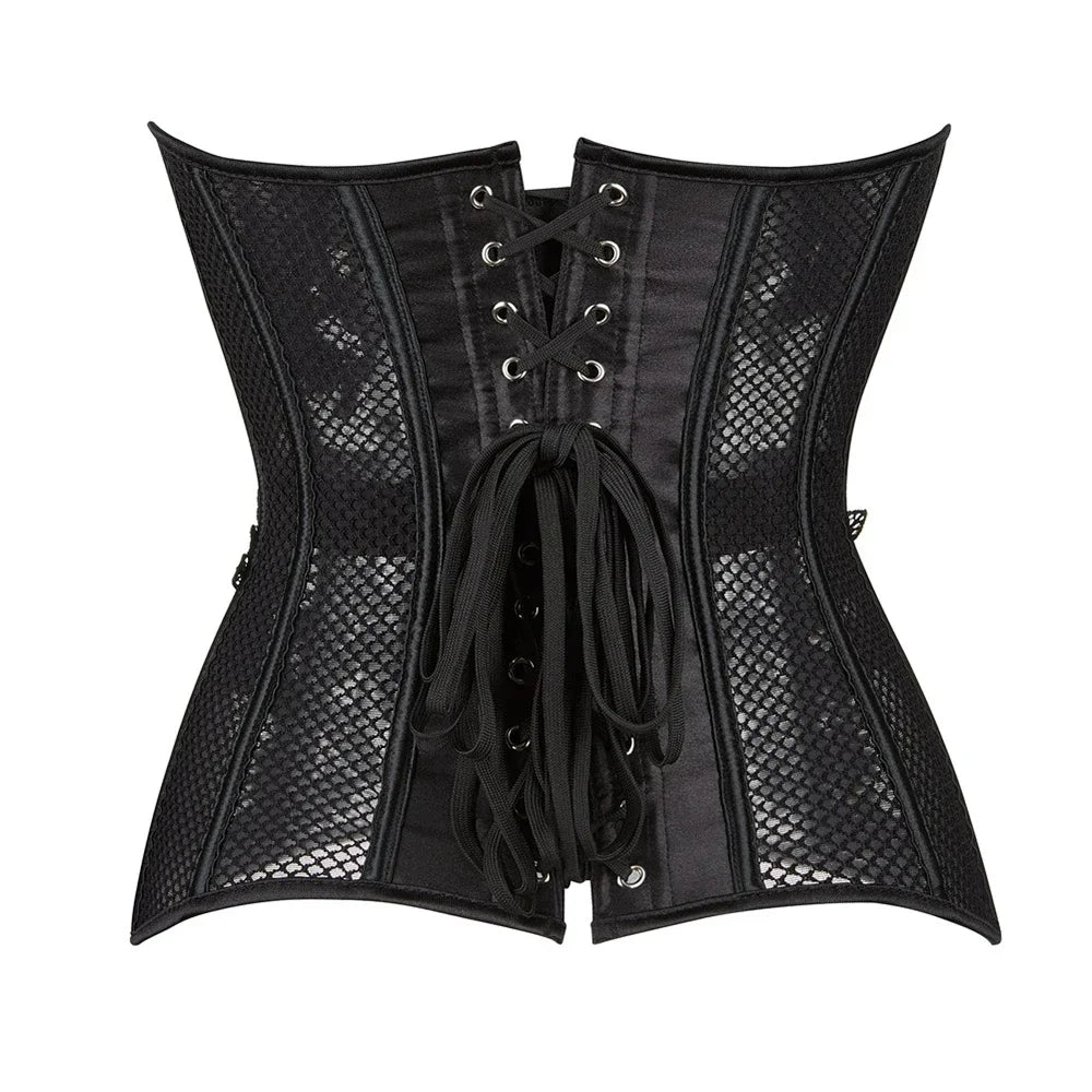 Women's Sexy Corsets and Bustiers Tops Plus Size Mesh Black Breathable Hollow Out Lingerie Corset Overbust Lace Up Corsets