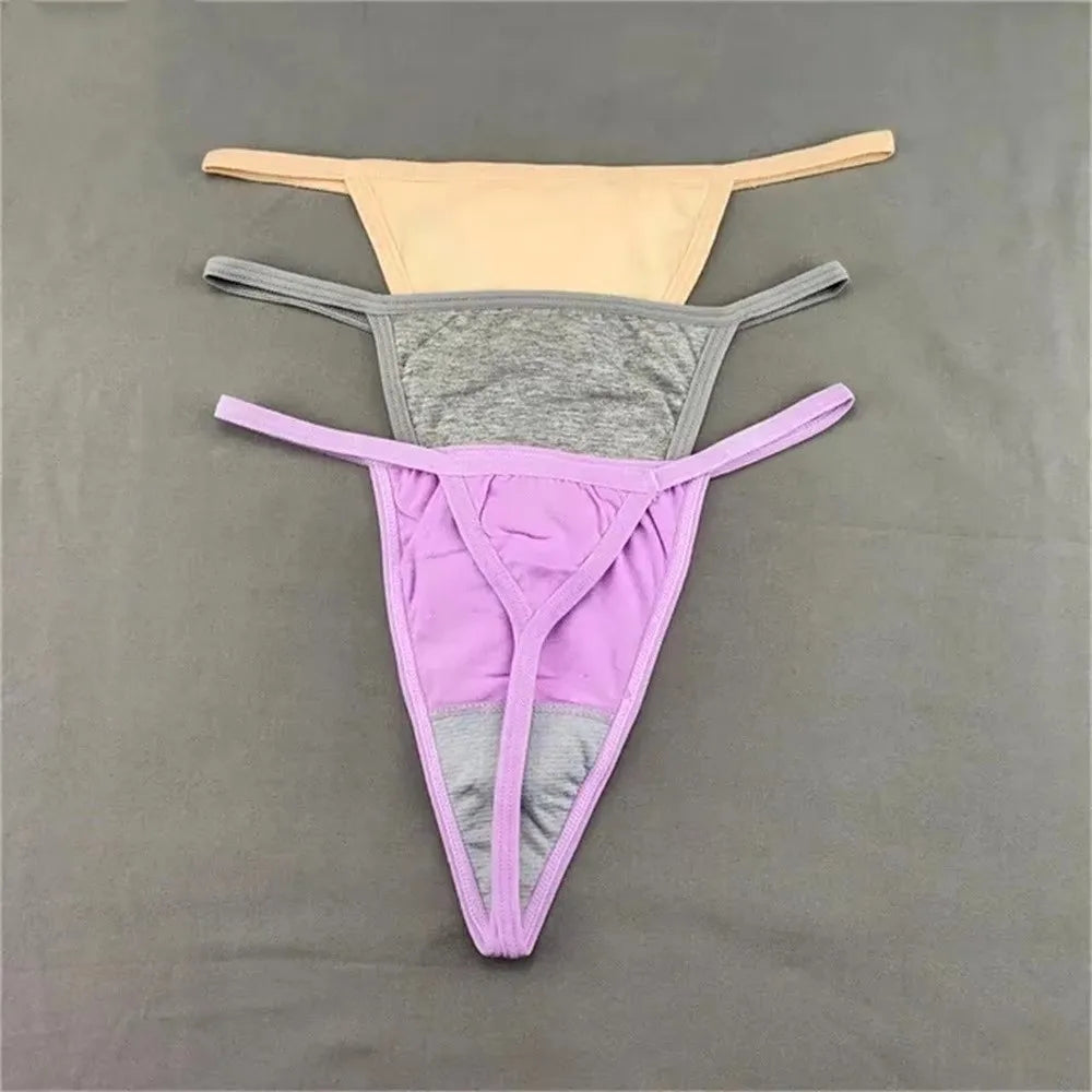3 PCS Candy Color Cotton T-back Thong Women Pack Low Waist Thin Belt Ladies G-string Underwear Sports Sexy T-Pants