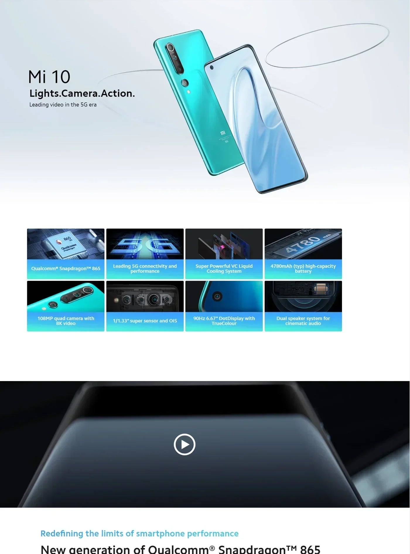 Xiaomi 10 RAM 12GB ROM 256GB 5G Smartphone Android 6.67 inch Qualcomm Snapdragon 865 4780 mAh Global Firmware HyperOS 1.0 108mp