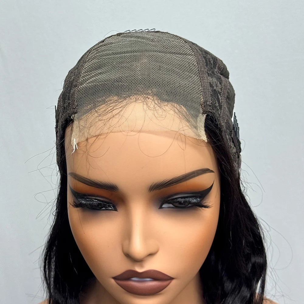 230% Density Body Wave Big Wavy Curly Human Hair Wig 12 Inches 12A Hair 4x4 Transparent Lace Front Human Hair Wig Full End