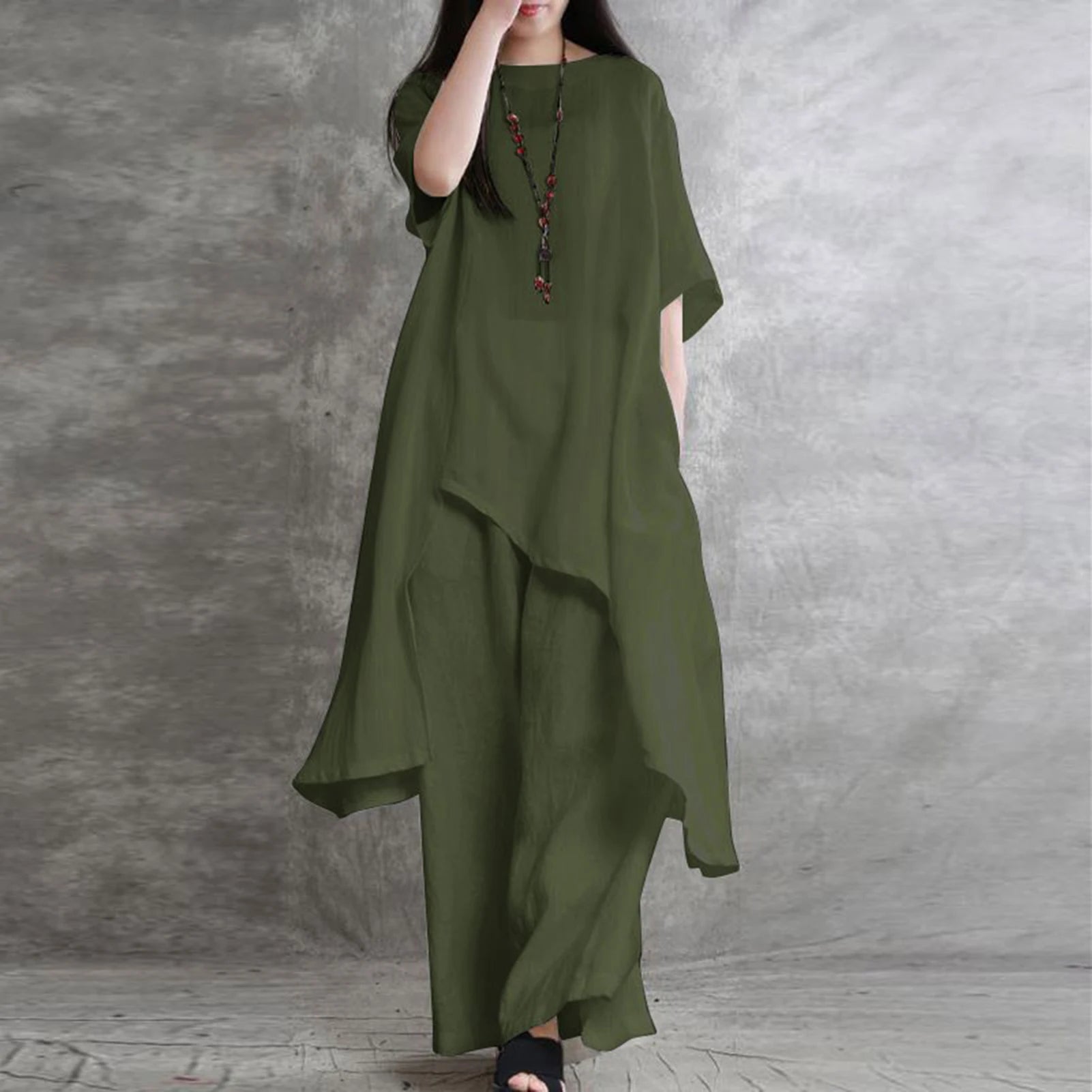 Simple Women Tops Pants Set Cotton Blend Short Sleeve Breathable Elastic Waist Outfit Suit  T-shirt Pants Set Comfy