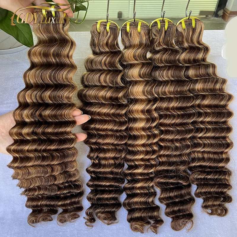 Raw P4/27 Highlight Deep Wave Bundles Ombre Brown Curly Human Hair Bundle Vietnamese Virgin hair 100% Human Hair Extensions