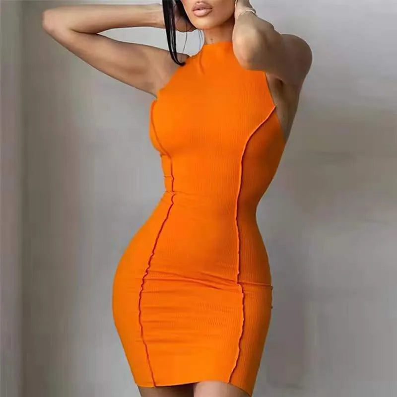 Sleeveless Bodycon Mini Dress Woman Slim Fashion Sexy Solid Vintage Party Evening Beach Kpop Cheap Clothes Short Dresses Women