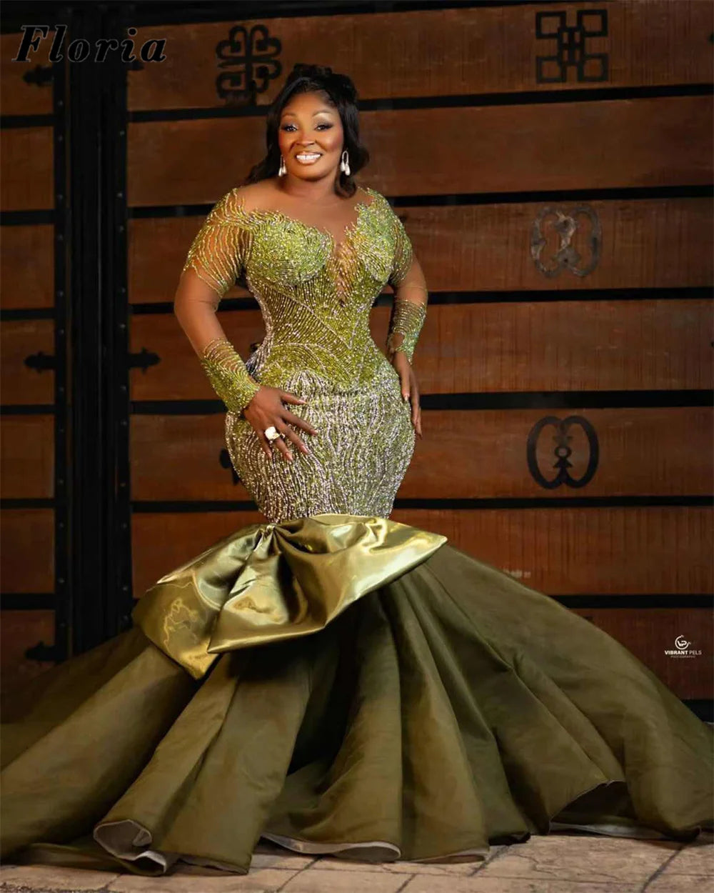 African Green Beaded Evening Dresses Black Girls Aso Ebi Mermaid Birthday Party Dress Customized Long Sleeves Cocktail Prom Gown
