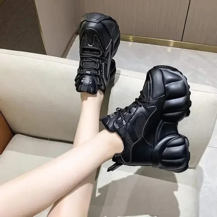 NEW Women Chunky Sneakers Internal 11CM High Platform Breathable Mesh Shoes Ladies Wedges Casual Shoes For Woman Sports Dad Shoe