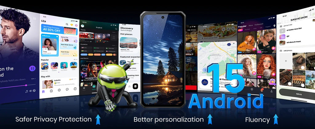 Fossibot [F114] 4G Smartphone 16GB(4+12) RAM 128GB ROM 5000mAh 18W Android 15 Unisoc T615 Ultra-thin Rugged Phone 4G 50MP