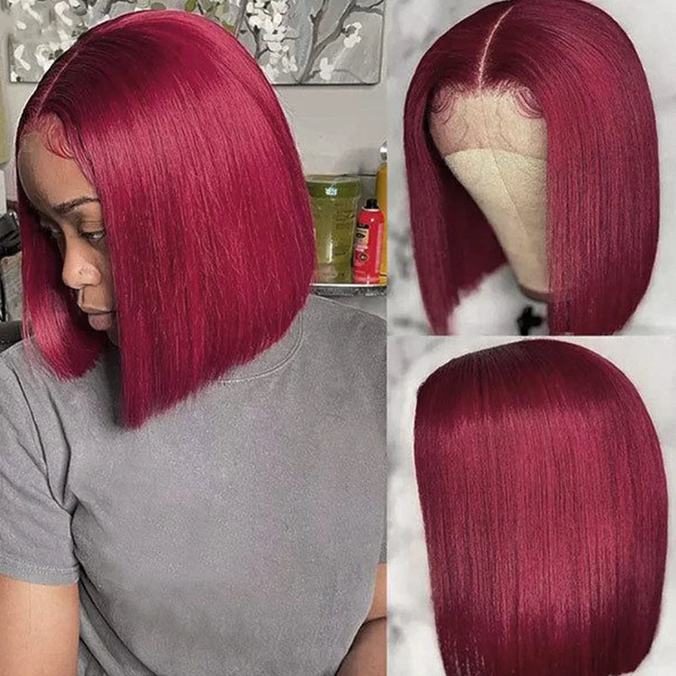 Sleek Ombre Pink Transparent Short T Lace Bob Human Hair Wigs Peruvian Straight 13x6x2 Lace Front Wig For Women Pre Plucked