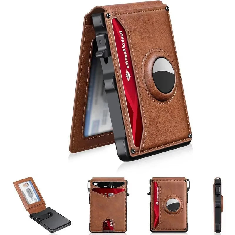 Men's Slim RFID Bifold Leather Wallet with Pop-up Aluminum Money Clip & Card Holder - Minimalist, Stylish, Secure