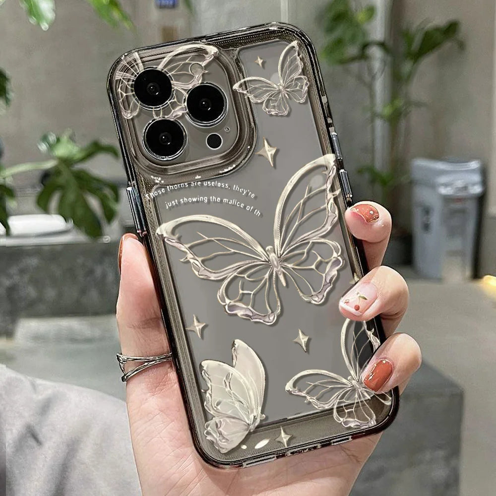 Gold Butterfly Phone Case For iPhone 17 16 15 11 13 12 14 Pro Max 16e Air 7 8 Plus XR SE 2022 2020 Soft TPU Transparent Cover
