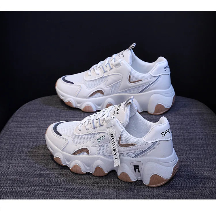 Zapatillas Mujer Sneakers Trendy Mesh Platform Sneakers Leather Shoes Breathable Socofy Casual Sports Shoes Women Flats 2023