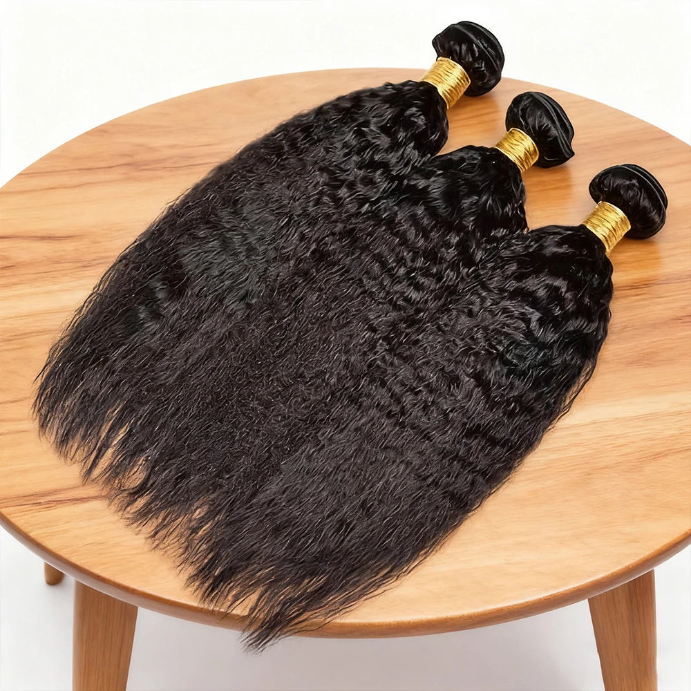 30 Inch Remy Human Hair Indian 12A Kinky Straight 3 Bundles Raw Virgin Unprocessed Yaki Straight Double Weft Bulk Braiding Hair