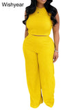 Women's Fashion 2-Piece Set Sleeveless O-Neck Crop Top with Wide Leg Pants Streetwear Casual Autumn Sports Outfit Tracksuit 2025