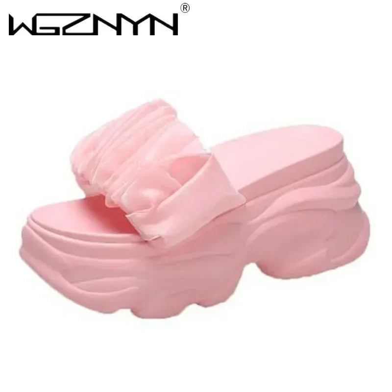 NEW Women Summer Chunky Sandal Platform Slipper 9CM High Heels Ladies Hollow Out Slides Beach Flip-Flop Woman Sandalias De Mujer