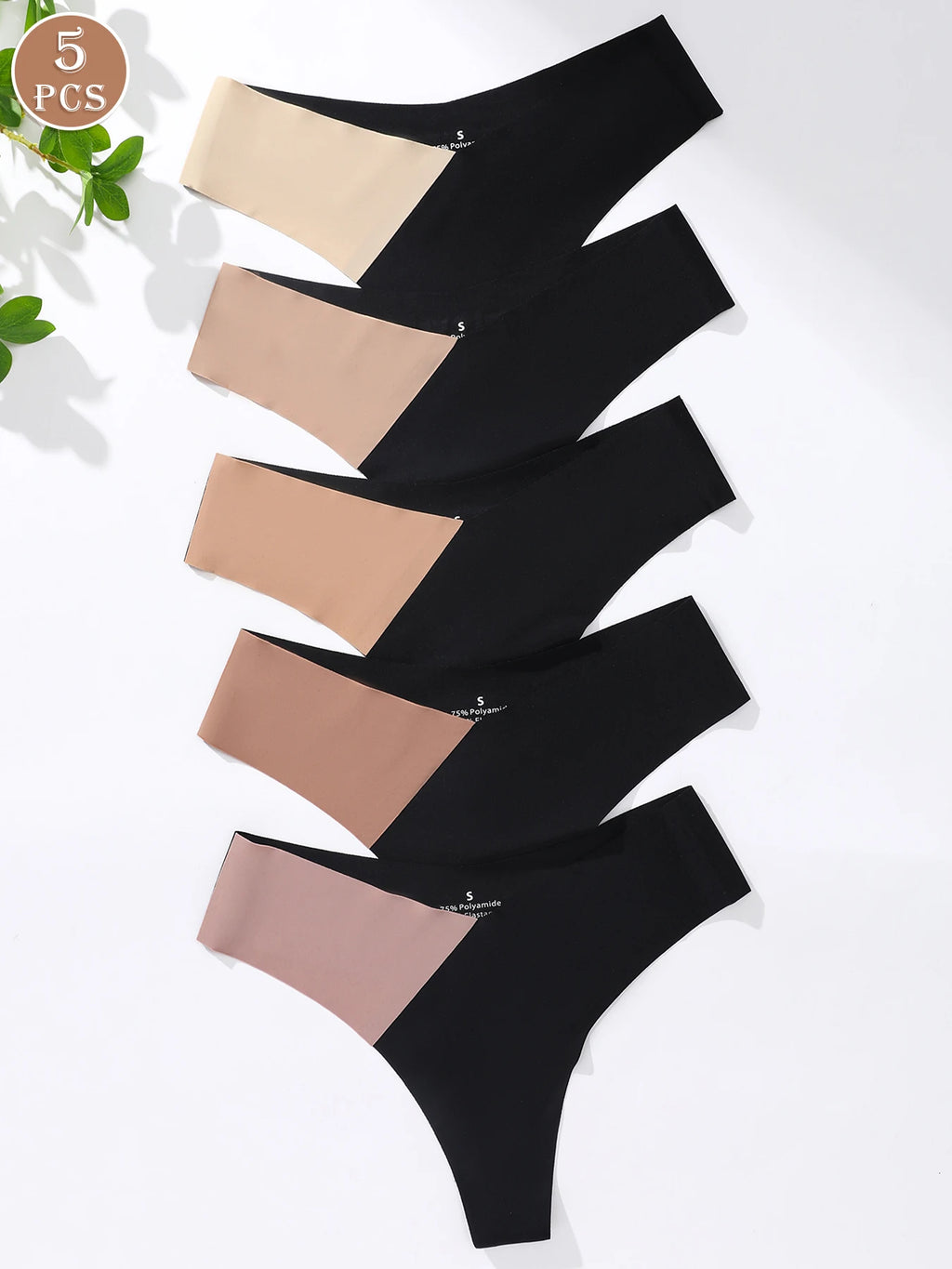 5pcs Women Low-Waist Triangle Panties Color Block Comfortable Soft Sexy