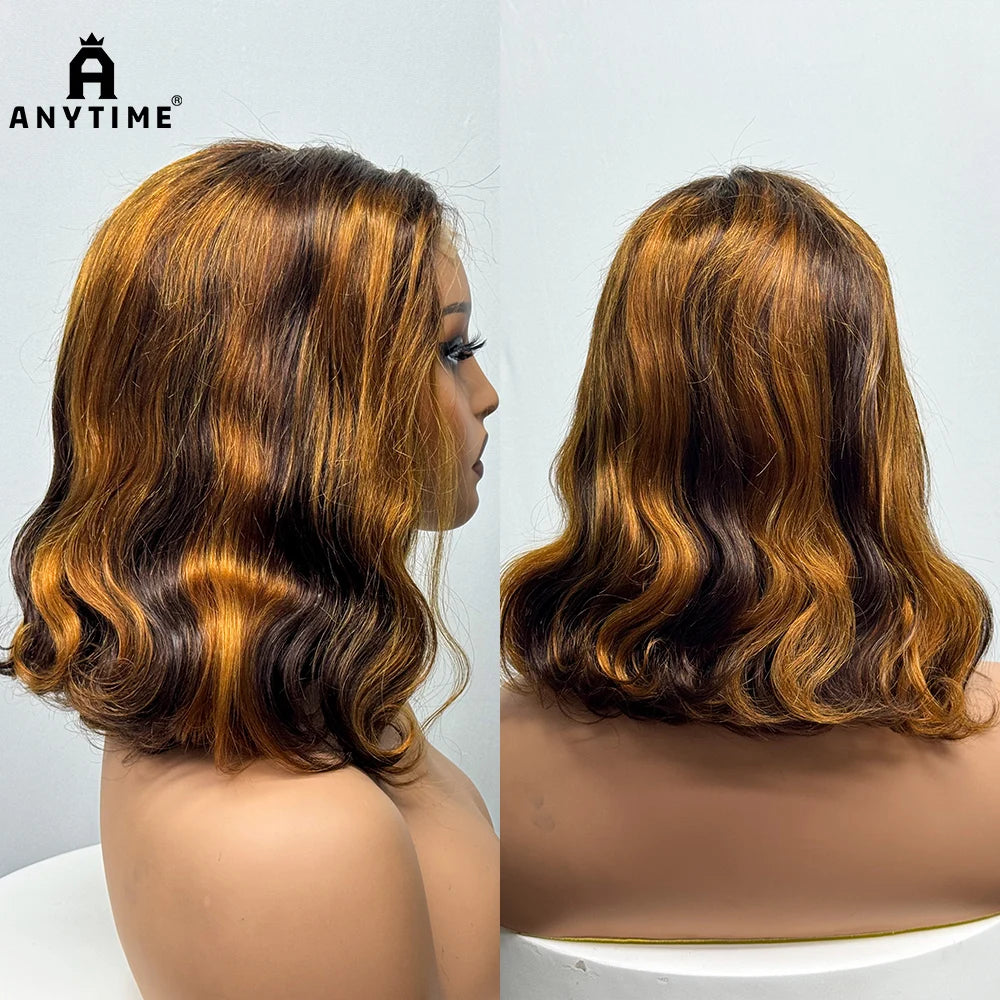 230% Density Body Wave Big Wavy Curly Human Hair Wig 12 Inches 12A Hair 4x4 Transparent Lace Front Human Hair Wig Full End