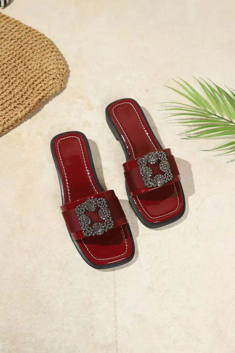 Women's 2026 Summer New Large Cool Slippers Flat Bottom Water Diamond External Slippers Cute Diamond Inlaid Shoulder Bag Set