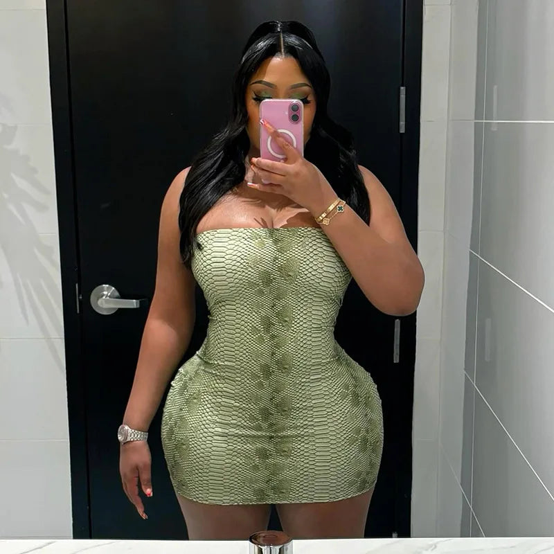 FAGADOER Sexy Serpentine Print Patchwork Bodycon Mini Dresses Woman Sleeveless Backless Dress Hot Girl Streetwear Vestidos 2026