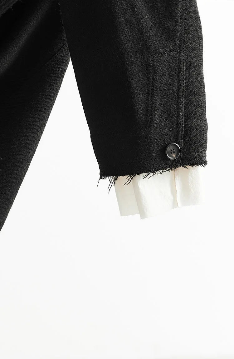Custom Fabric Designer Style~Mysterious Black Blazer, Faux Two-Piece Fringed Oversized Jacket, Women's Casual Loose Top, New Spring 2026 Collection