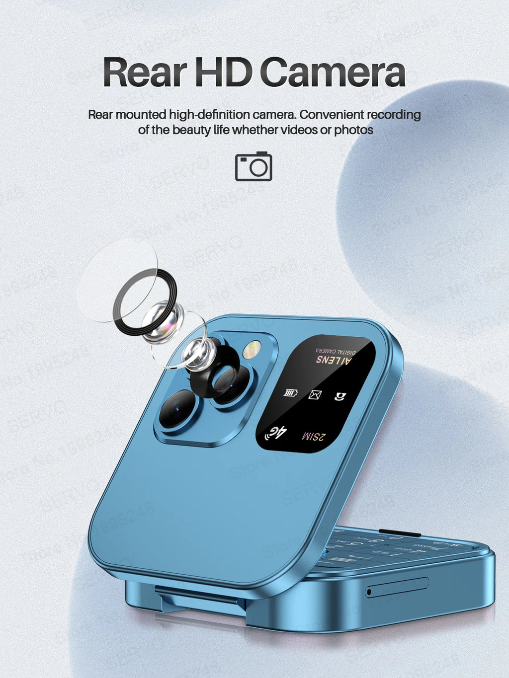 SERVO i16 Pro 4G LTE Mini Flip Mobile Phone Dual SIM Standby Call Recording Speed Dial FM Radio Blacklist Small Fold Cellphones