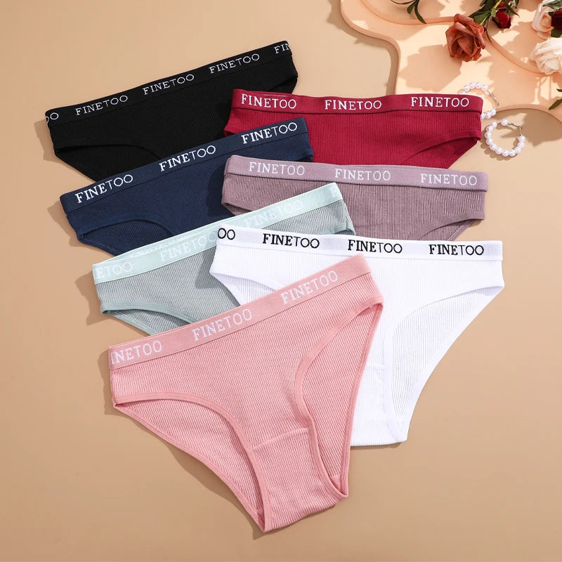 FINETOO 6Pcs Women Cotton Panties M-2XL Striped Underwear Letter Belt Briefs Female Low Waist Lingerie Stretchy Solid Lingerie