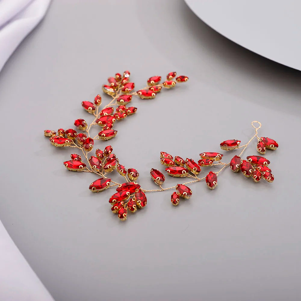 Gold Wedding Head Jewelry Red Bridesmaid Headpieces Blue Handmade Rhinestone Headband Bridal Hair Accessories Tiaras For Women