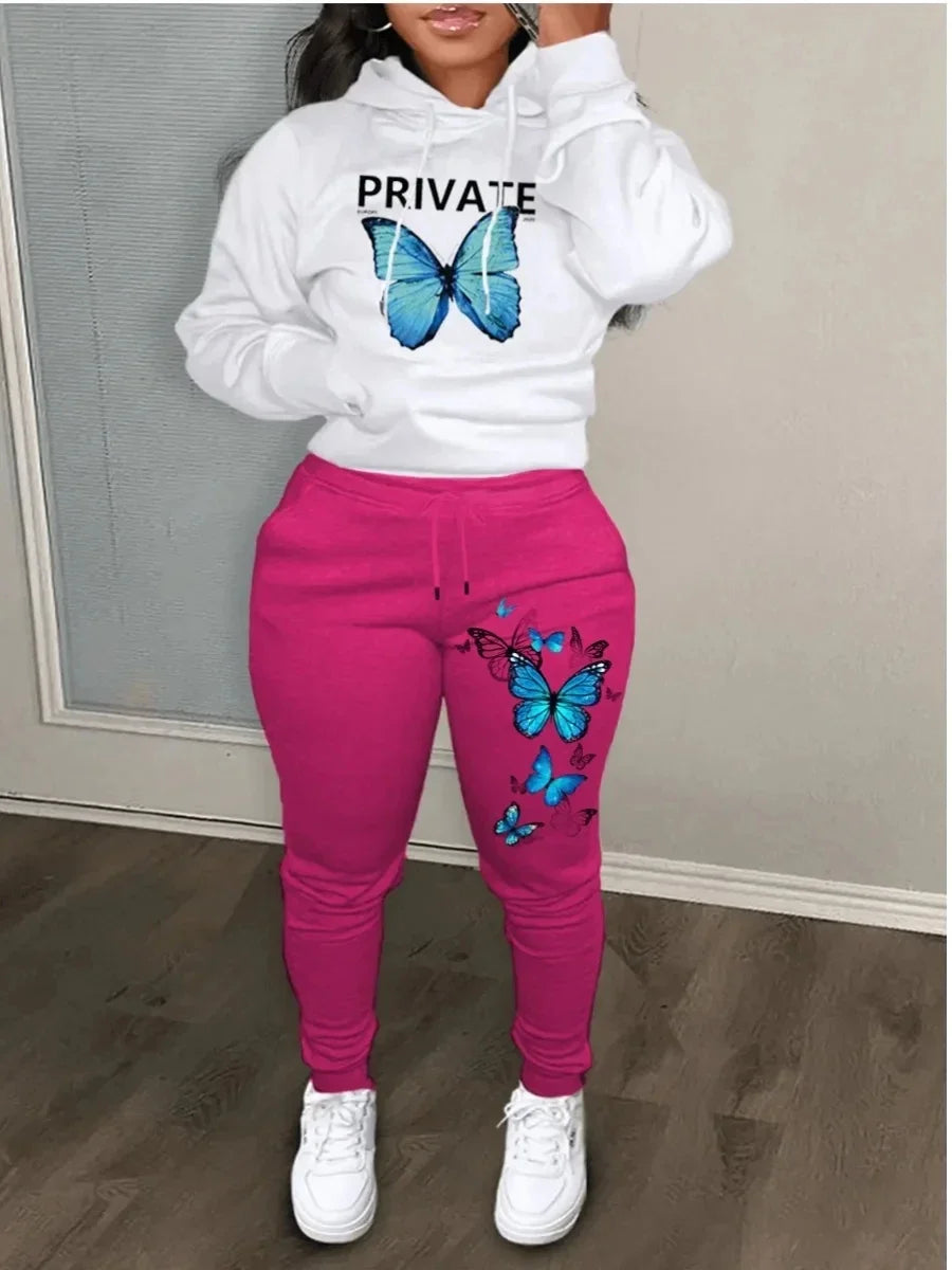 Women's Sets Hoodies Pants Suit 2-Piece Outfits Suit 2025 New Letter Print Aesthetics Sweatshirt and Sweatpants Ladies Tracksuit