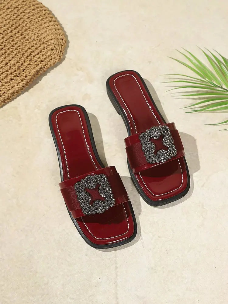 Women's 2026 Summer New Large Cool Slippers Flat Bottom Water Diamond External Slippers Cute Diamond Inlaid Shoulder Bag Set