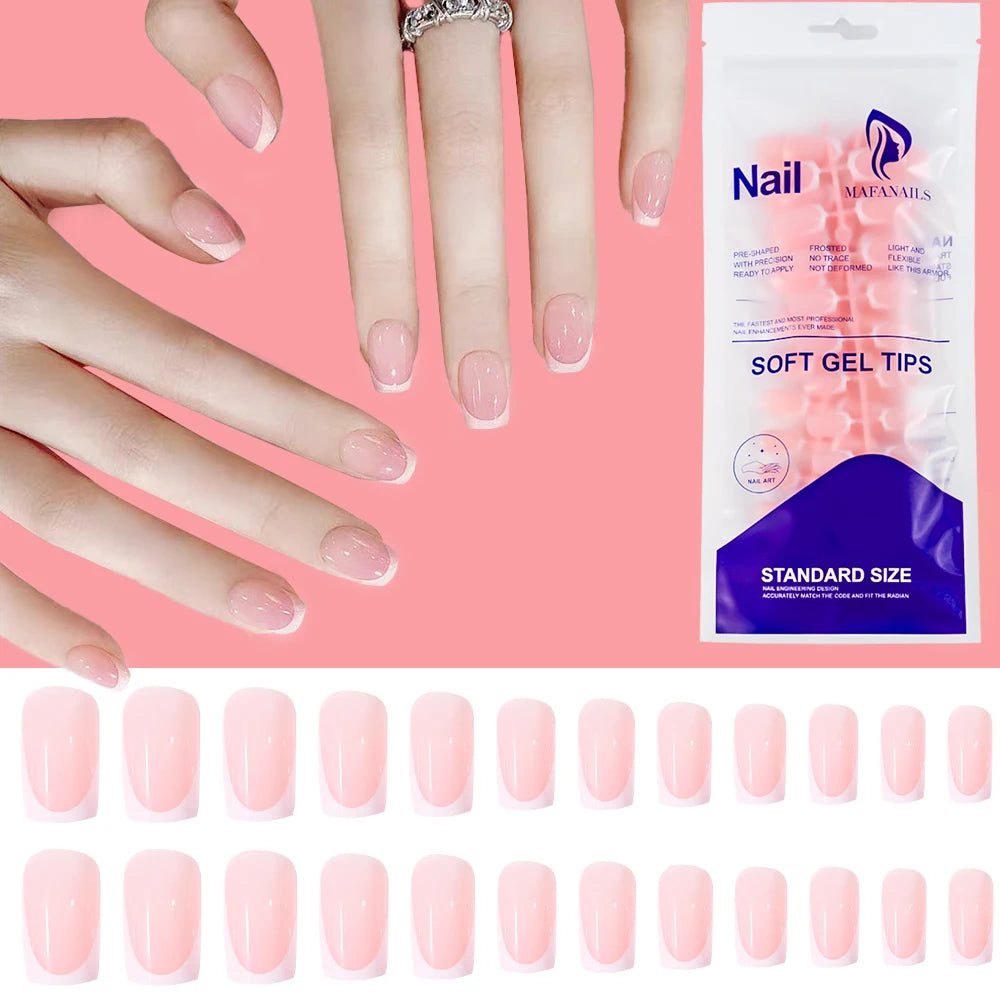 120Pcs Short Square Coffin French Fake Nails Glossy Pink  Full Cover Wearable Press on Nails Wearable Acrylic Fake Nails Tips #