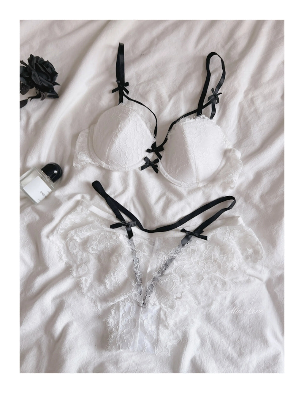 MOYISU Light Luxury High-end Beauty ~ Master Crafty Thin Bow Sexy Lace Pure Desire Big Chest Small Push-up Underwear Set