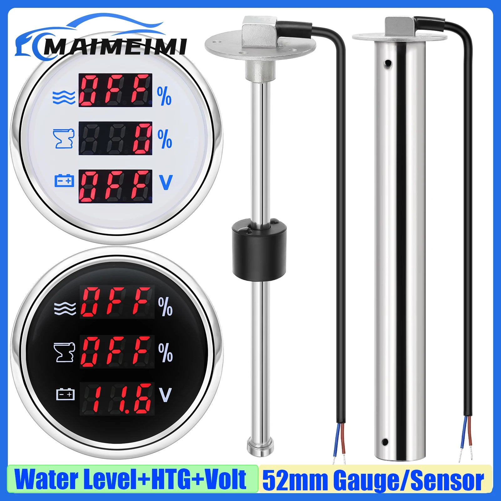 Red LED Digital 52mm 3In1 Gauge 0-190ohm Water Level Indicator+Sewage Level Gauge+Voltmeter for Water Waste Level Sensor Custom