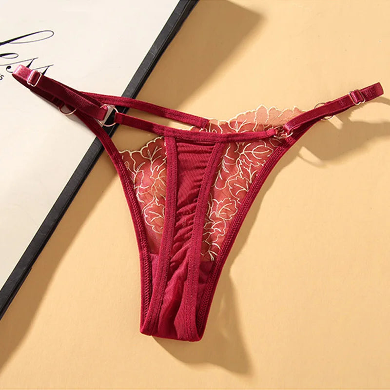 Women's Underwear Sexy Panties Floral Lace Trim G-String Panties Transparent Mesh Thongs Underwear Lingerie Femme Style