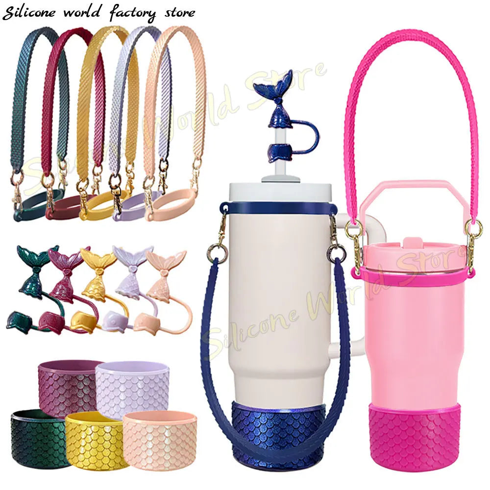SW 3PCS Cup Accessories Set for Stanley Silicone Straw Cover Cap Cup Boot Sleeve Cups Hanging Rope Water Bottle Handle Strap