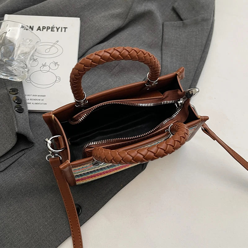 Designer Women Shoulder Bag Fashion Woven Handbag Purse Small Square Crossbody Bags 2025 Brand Straw Tote Bag Classic Ladies Bag