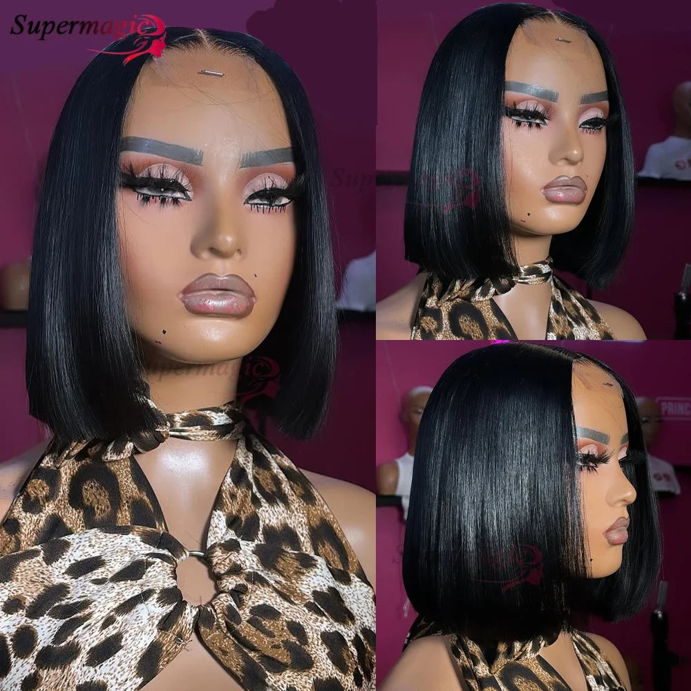 Double Drawn 2x6 HD Glueless Bone Straight Bob Wigs Raw Vietnamese Virgin Human Hair Short Chocolate Brown Bob Wigs for Women