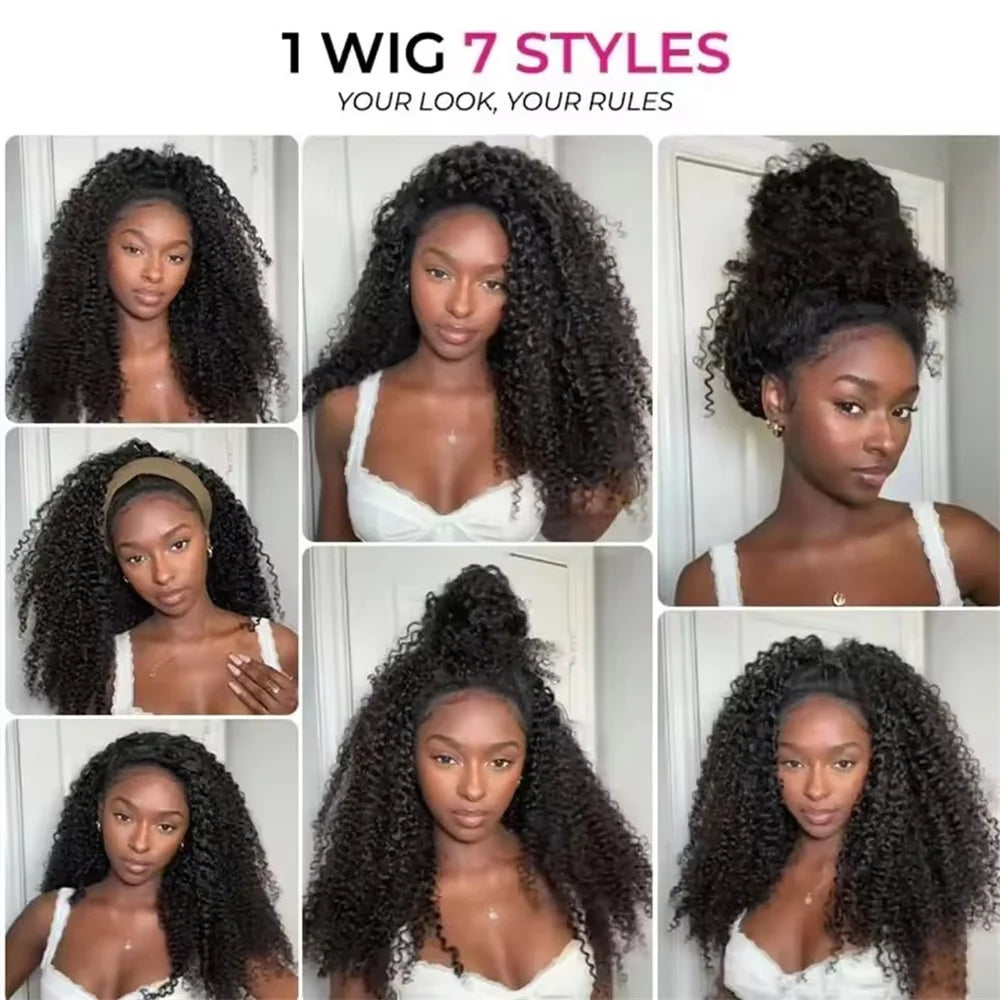 Half Wig Glueless Human Hair Wigs With Drawstring Seamless Clips 250 Density Kinky Curly Half Wigs Full Machine Made Wig