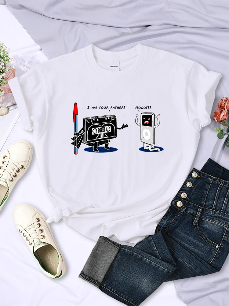 Funny Music Player Design T Shirt Woman Comfortable Creative Tee Fashion Street Style Tops Personality Summer T-Shirts