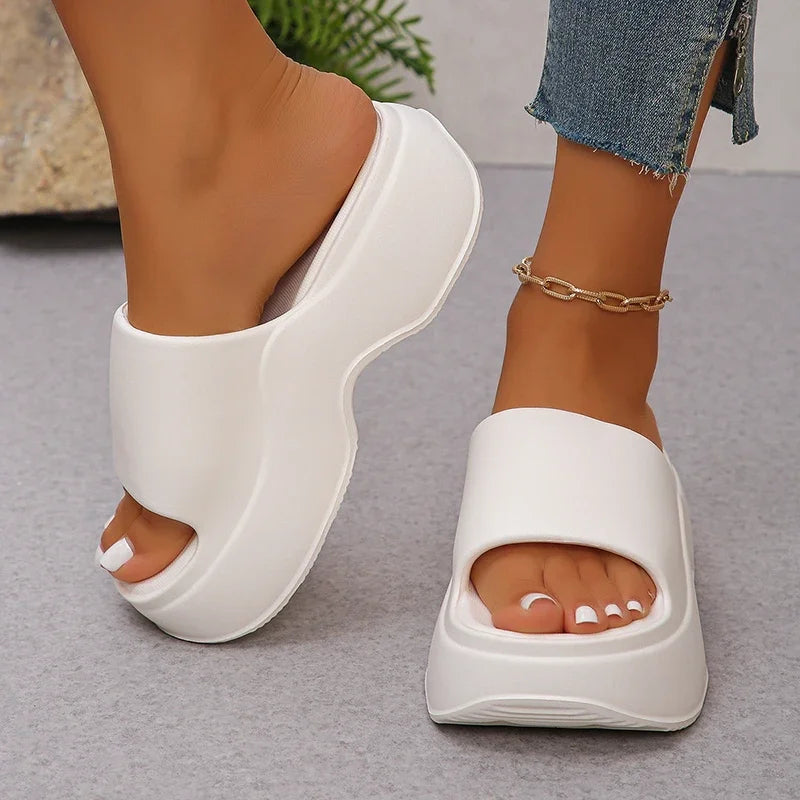 Chunky Platform Slippers for Women Summer 2026 Comfortable Wedge Heels Sandals Woman Solid Non Slip Eva Thick Sole Slides Shoes